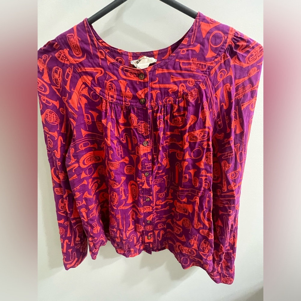 Anthropologie Conversations Horn Print Button Front Blouse Size 6